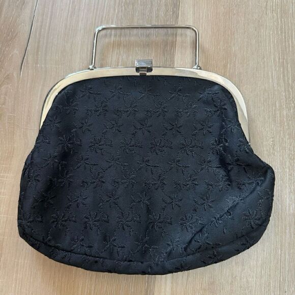 Vintage Saks Fifth Avenue Black Evening Purse Clutch Handbag Clasp Small - Picture 1 of 4